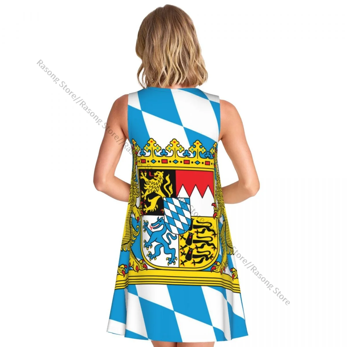 ชุดเดรสสตรีฤดูร้อนชุดลําลองเสื้อยืดชายหาดปกคลุมบาวาเรียกับชุดถังธงสิงโต