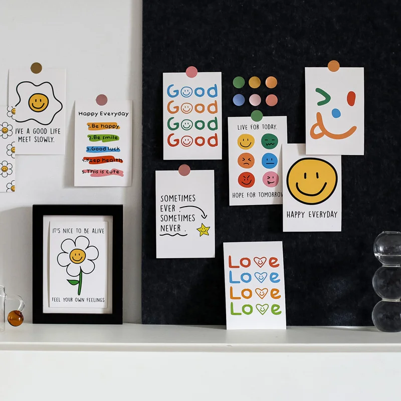 Ins Smiling Face Colorful Funny Postcards Background Wall Desktop Cute Decorative Card Diy Photo Props Free Sticker 30 Sheets