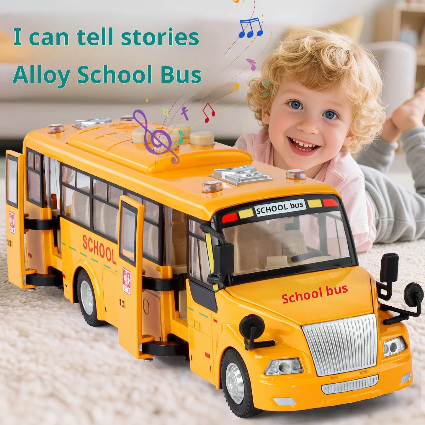 

1/32 Alloy America School Bus Model Diecasts Metal Toy Student Bus Car Vehicles Model Simulation Sound and Light Childrens Gifts
