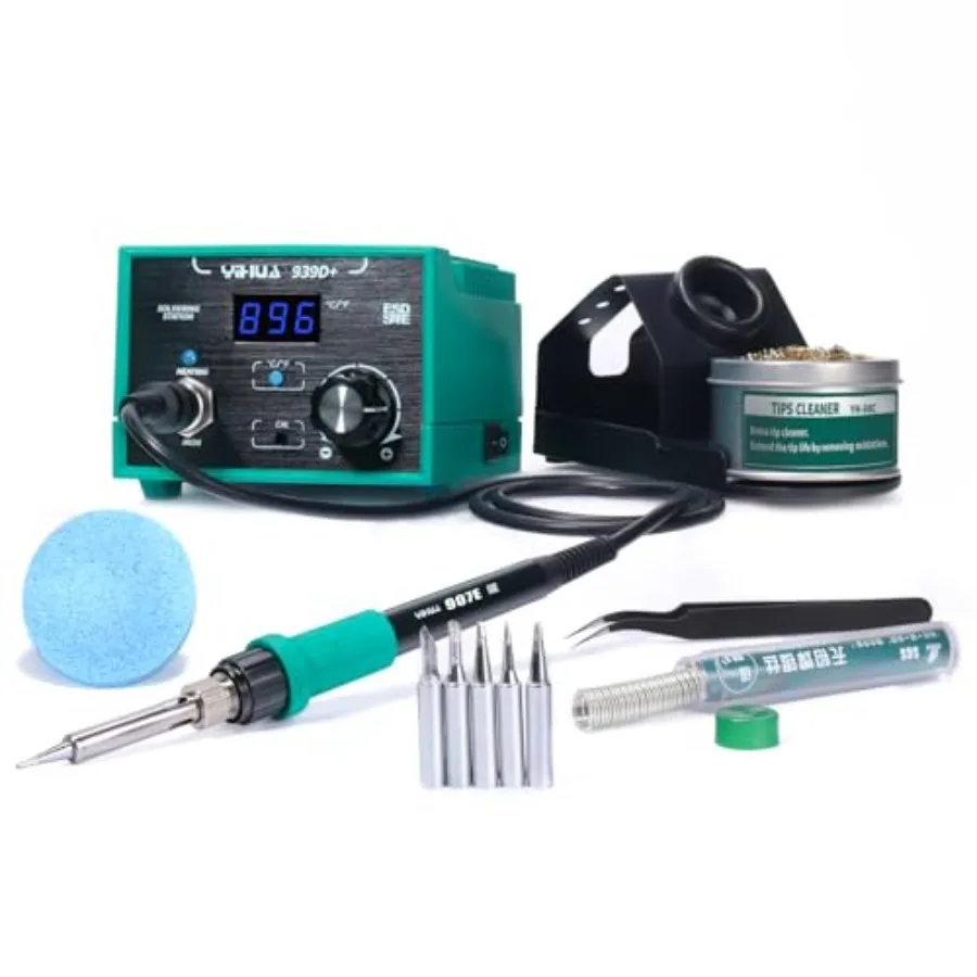 

Digital Soldering Station, 75W Equivalent with Precision Heat Control 392°F to 896°F and Built-in Transformer. ESD Safe, Lead F