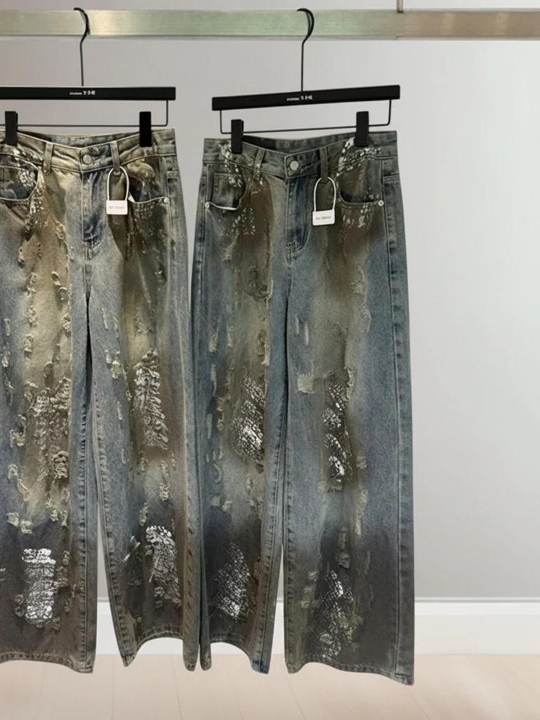 High Waist Straight Leg Denim Jeans Graffiti Bleach High Street Style Women's Spring Fashion Torn Loose Fit Casual Long Pants