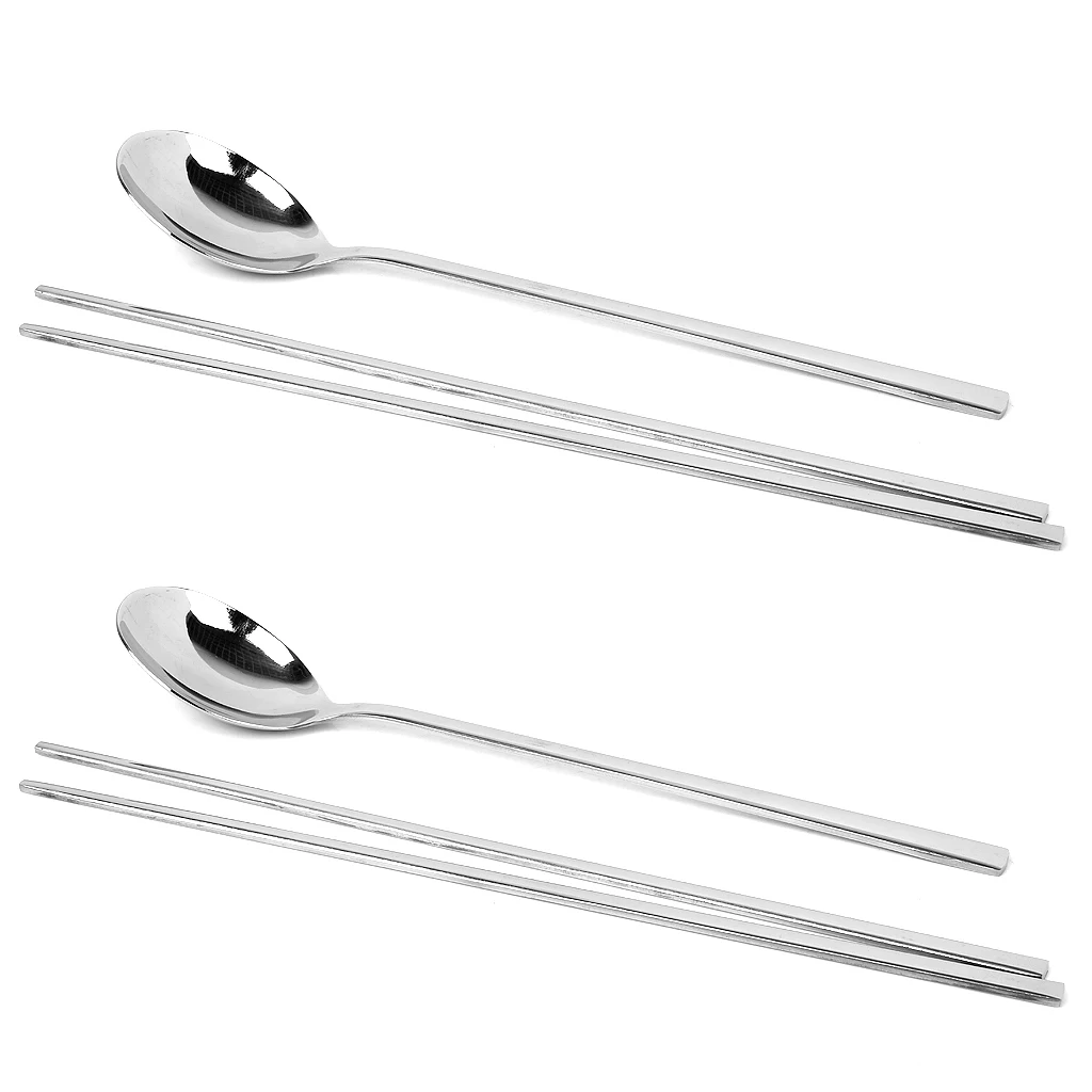 2 sets Korean Stainless Steel Chopsticks & Spoons Tableware Dinnerware Durable Light Luxury Stainless Steel Tableware - view 5