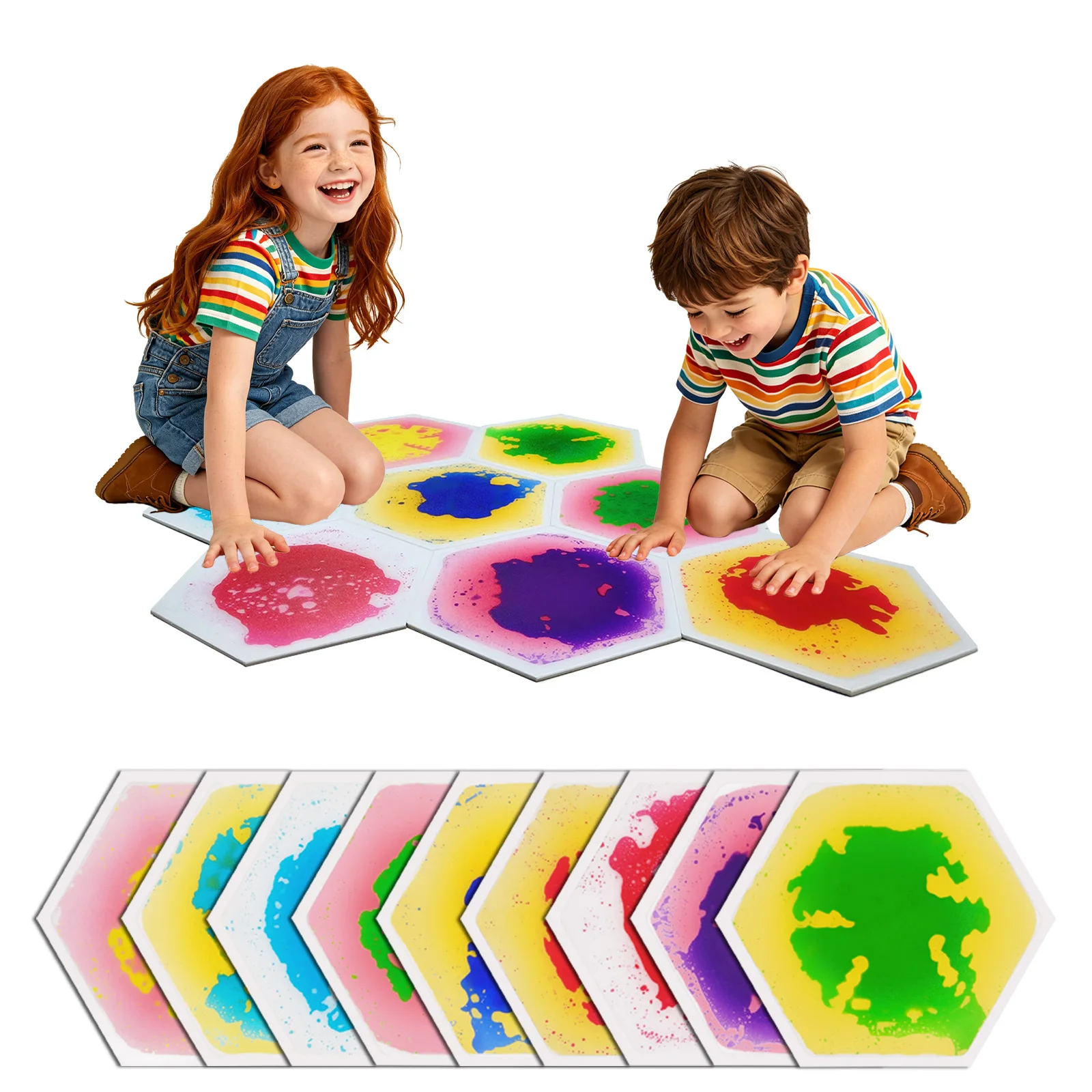 

Сенсорный напольный коврик Hexagon Liquid Sensory Floor Tile с текучим песком для детей, интерактивный, нескользящий, безопасный