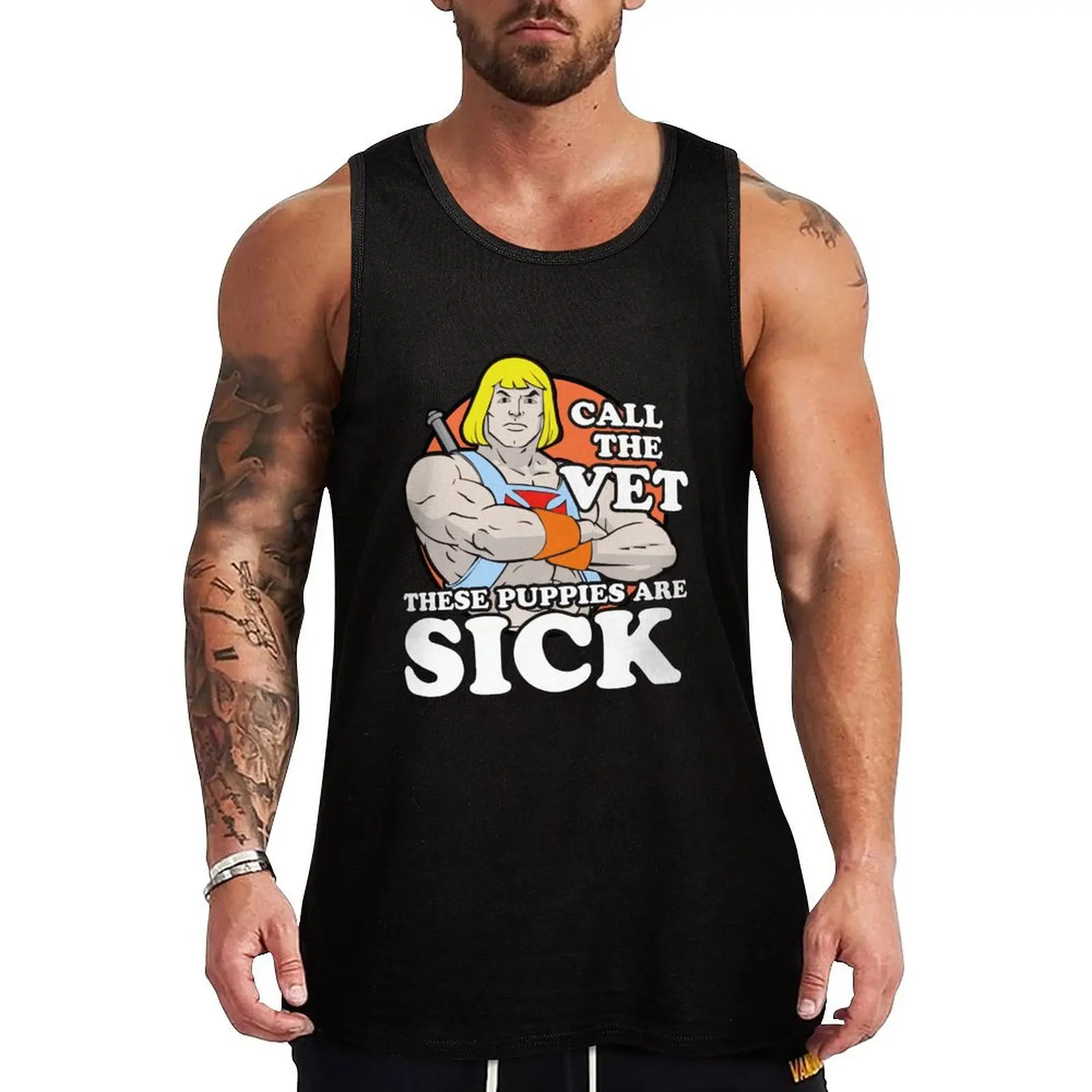 

Masters of the Universe He-Man Call the Vet, These Puppies Are Sick Men's Short Sleeve Graphic Tank Top anime summer clothes