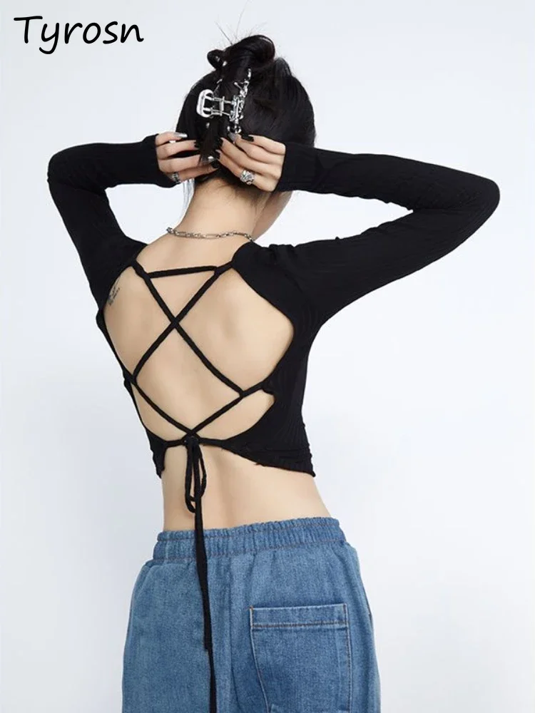 

Cardigan Women Buttons Solid Patchwork V-neck Knitted Slim Backless Sexy Crop Sweater Tops Sporty Korean Style Casual Street
