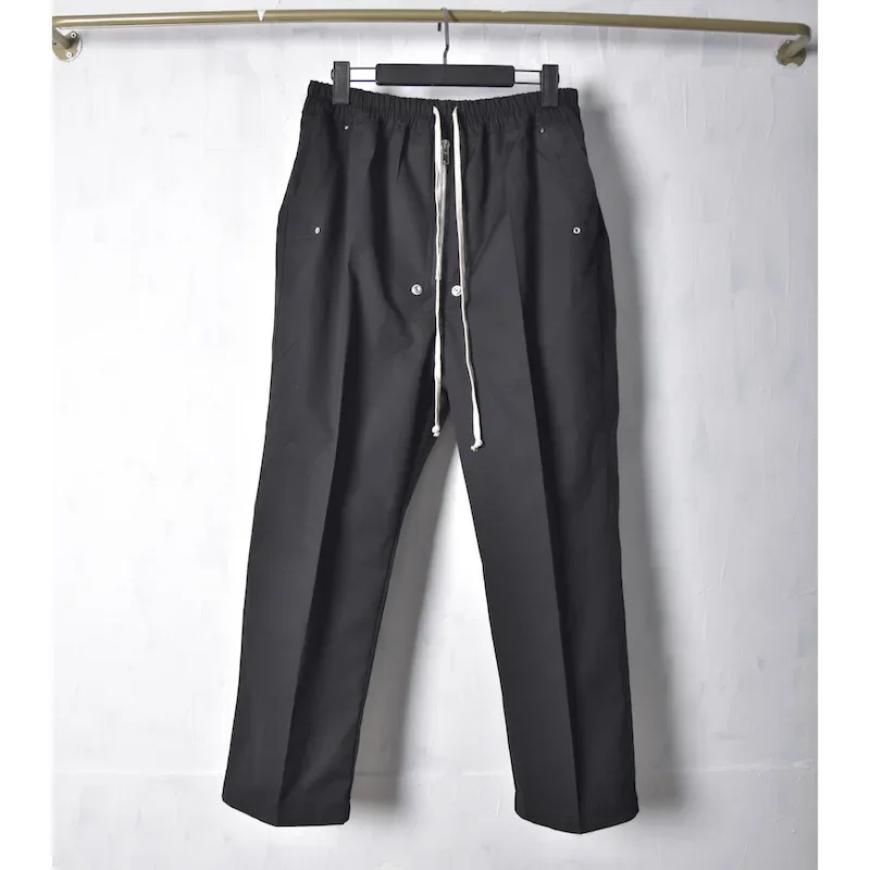 2024 R0 Style Design Cotton Solid Black Base Hard Cotton Elastic Free Straight Casual Zipper Normal Long Pants