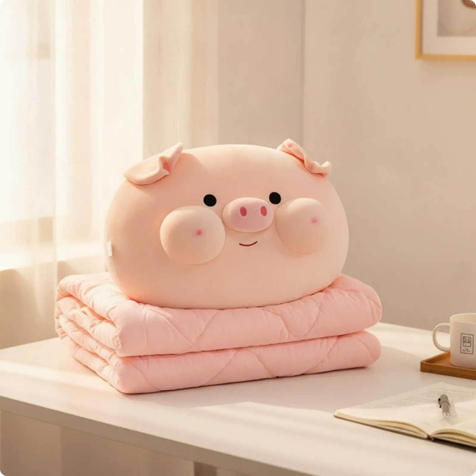 Children Pillow Blanket Cuddly Pig Blanket Pillow Set Plush Cartoon Throw for Kids Nap Time Home Travel