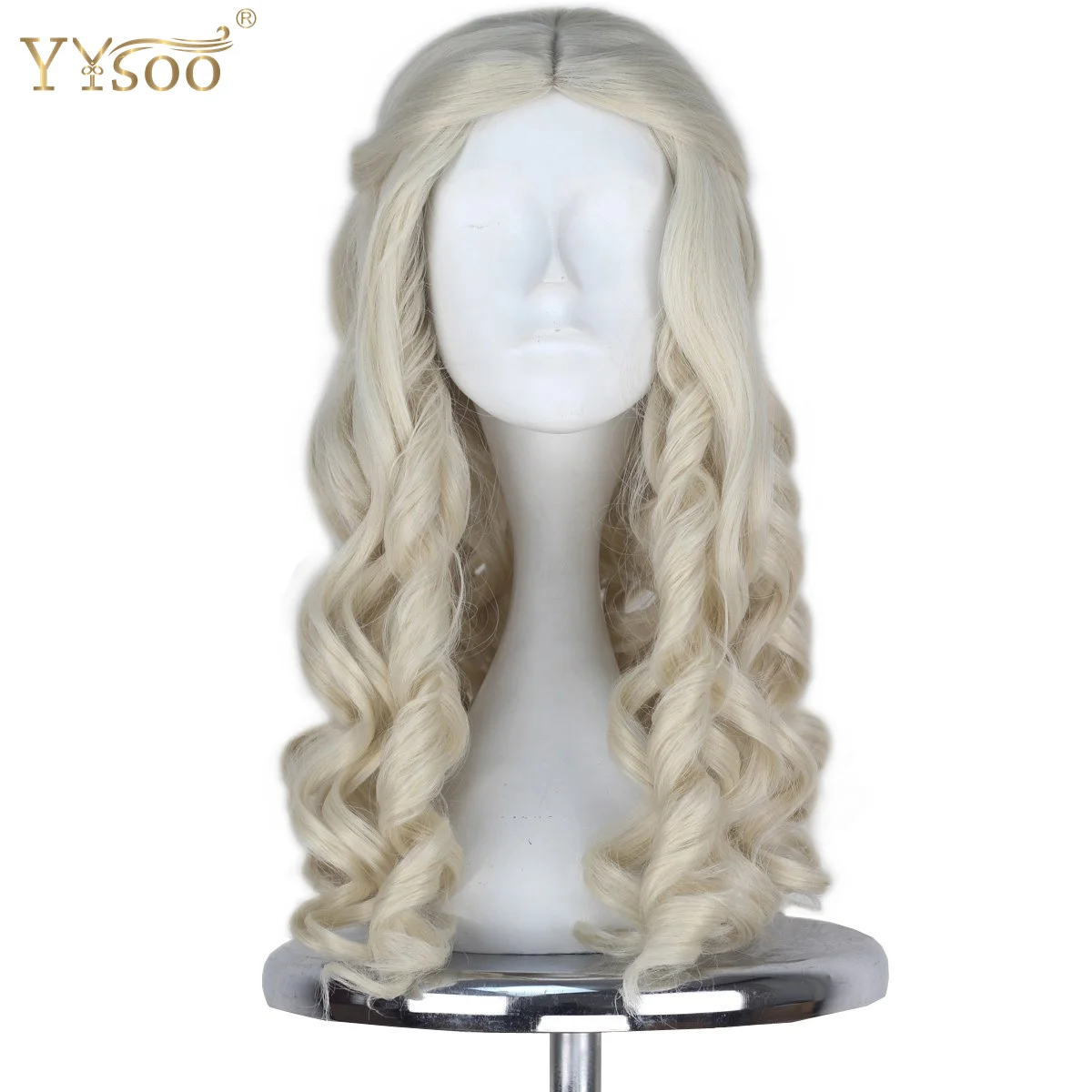 YYsoo Long White Color Wome Cosplay Wigs Synthetic Body Wavy Hair Machine Made Halloween Wigs For Women Girls No Lace Wigs