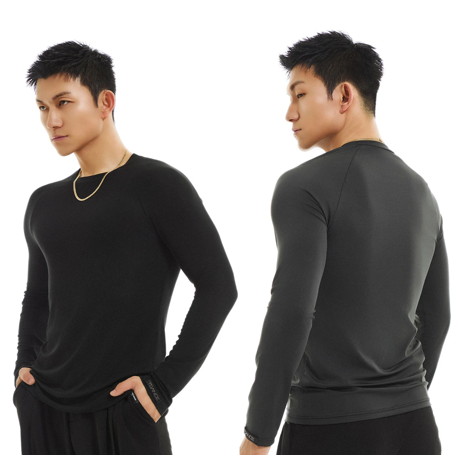

Adult Men Latin Dance Clothes Long Sleeves Slim Fit Top Sport Rumba Cha Cha Training Clothes Professional Dance Tops DNV23597