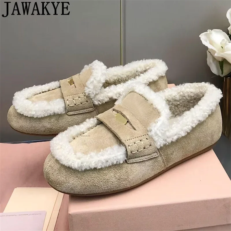 

Suede Leather Wool lining loafer Flat Shoes Women Round Toe Casual Brand Shoes Winter Luxury Warm Comfort Flat Shoes Woman