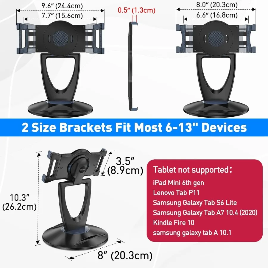 Supporto per tablet iPad per scrivania da 6 pollici a 13 pollici Stabile regolabile con angolo girevole a 360 gradi Supporto per iPad per telefono per negozio Vendita al dettaglio Ki