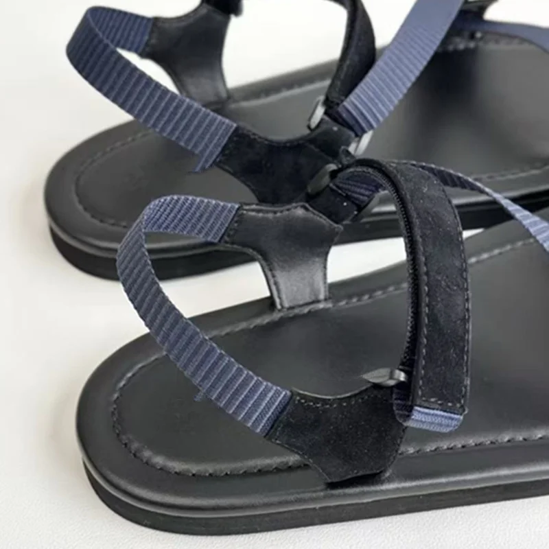 

Maxdutti 2026 Fashion Ladies Shoes French Minimalist Women's Flat Sandals Shoes Contrasting Leather Casual Summer Sandals Women