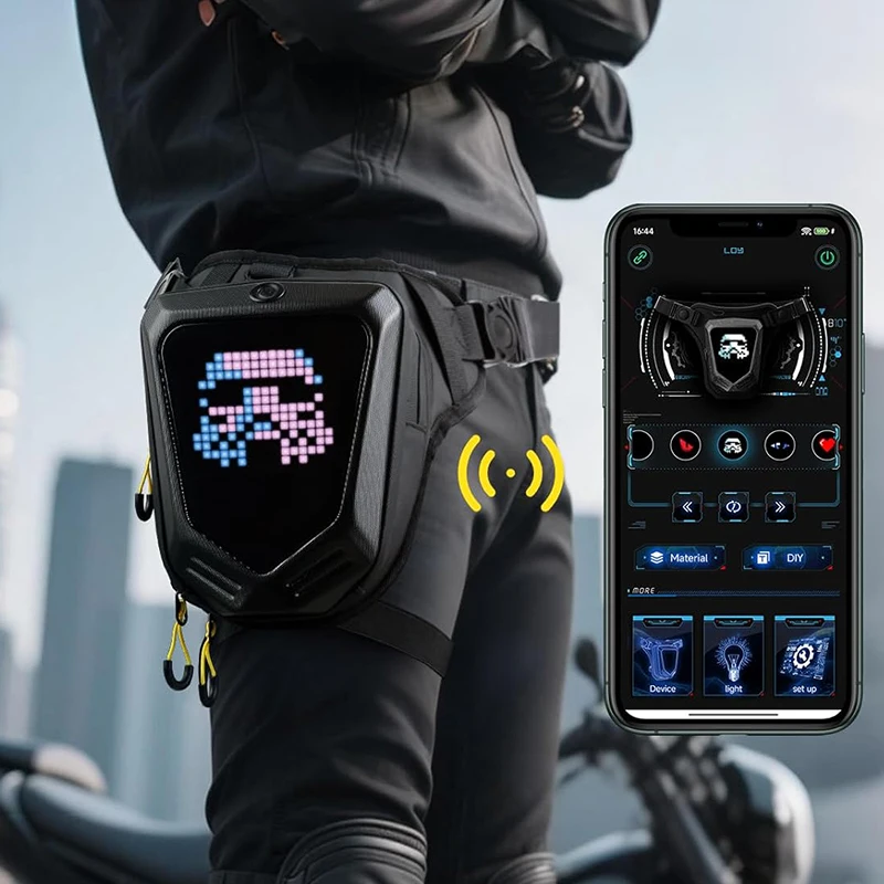

LED Eye Motorcycle Riding Unisex Leg Bag APP Intelligent Graphic Shoulder Bag DIY Hard Shell Waterproof Travel Hiking Pocket