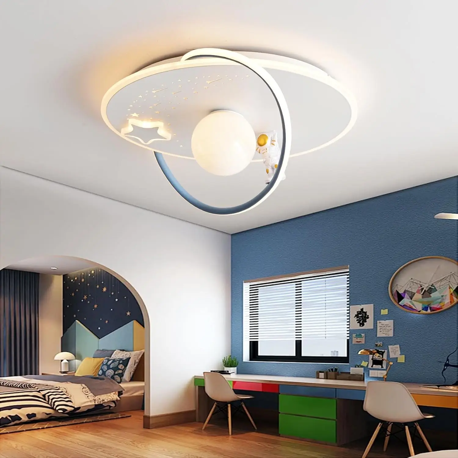 Lámpara de Techo LED para Niños, 50CM, Lámpara Infantil de Astronauta, 3000K-6000K, Regulable, Lámpara de Techo para Dormitorio con Conector