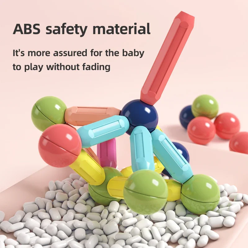 مكعبات بناء العصي المغناطيسية التعليمية الملونة، لعبة بناء ثلاثية الأبعاد قابلة للدوران، مجموعة DIY هدية العيد للأطفال الصغار