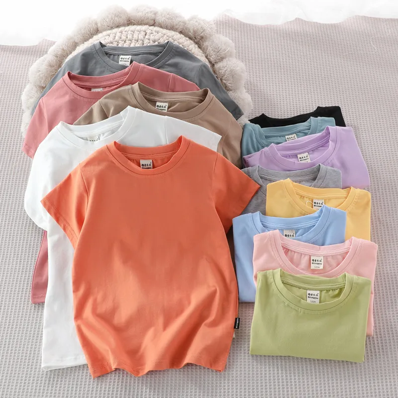 

Summer Children's Short Sleeve Tshirts Cotton Teenage Boys Solid Color Pullover Shirts Casual Solid Color Costume 5 6 8 12 14Yrs