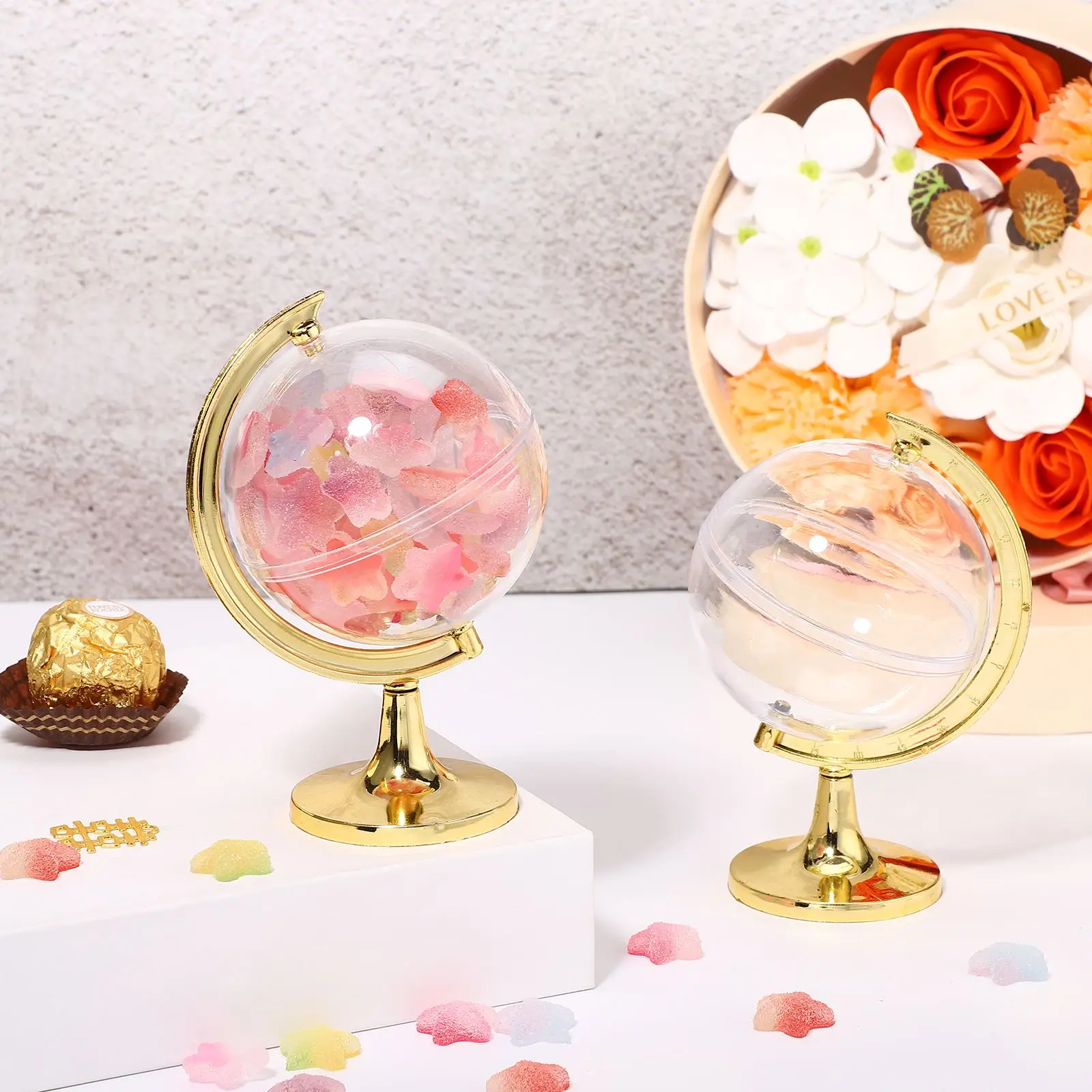 12szt Pudełka Candy Globe Weddingparty Gift Box Favor Wrapping Goodie Clear Jars Case Treat Decor Them Travel Cookie Storage Gold