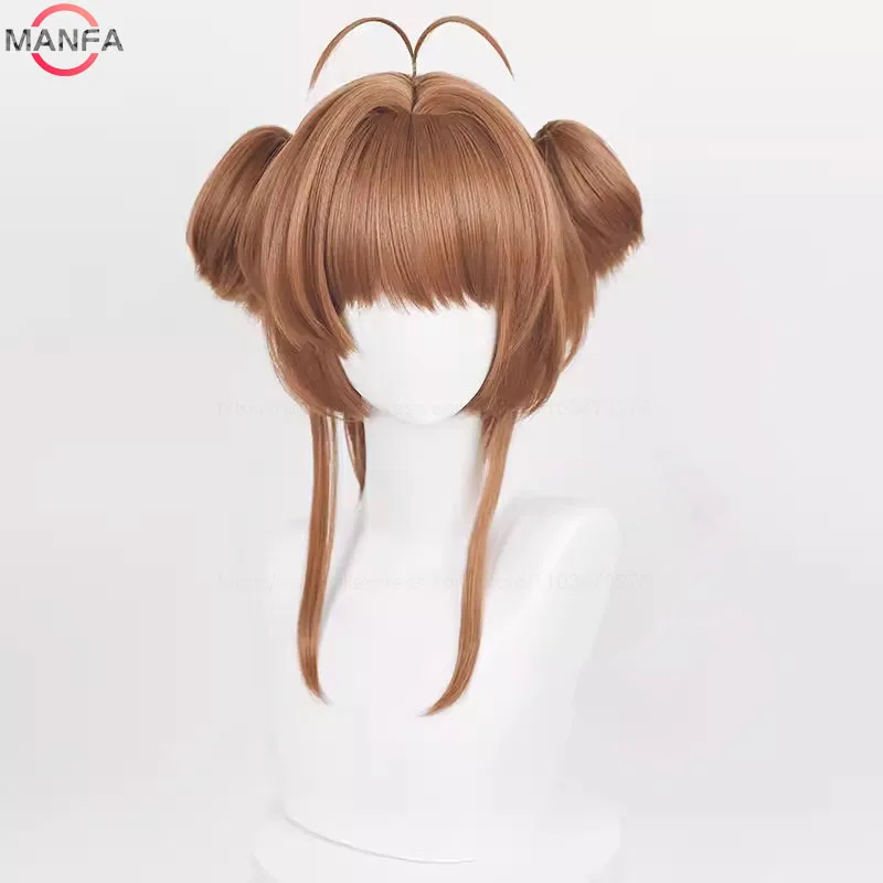 Anime Cosplay peruka Sakura Kinomoto Cosplay peruka 46cm krótka damska dziewczyna Cosply peruka odporna na ciepło włosy syntetyczne