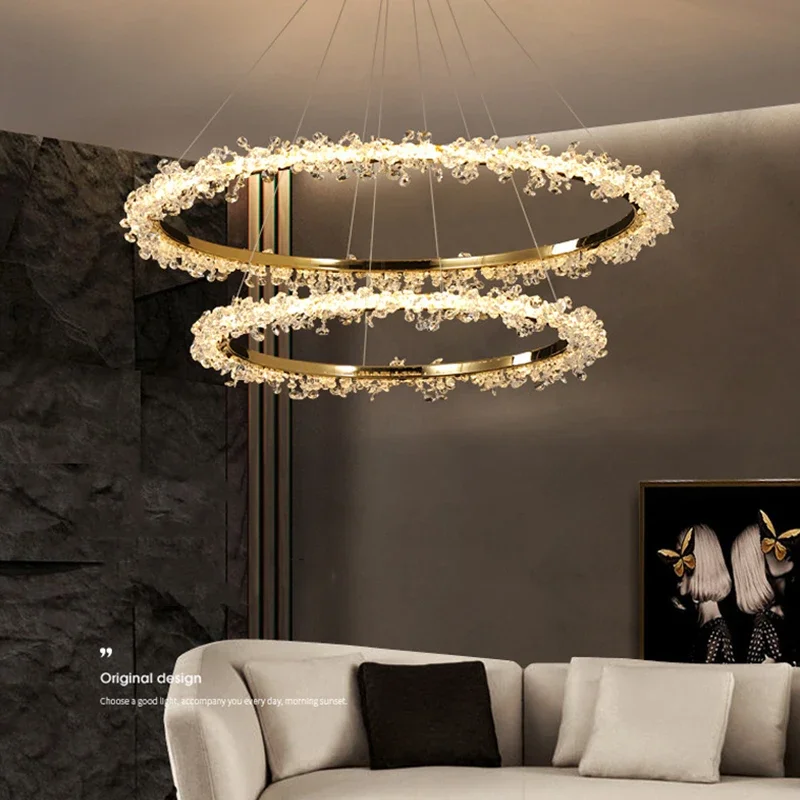 Modern golden crystal ceiling chandelier round LED chandelier for living room dining room hall indoor luxury ceiling lighting