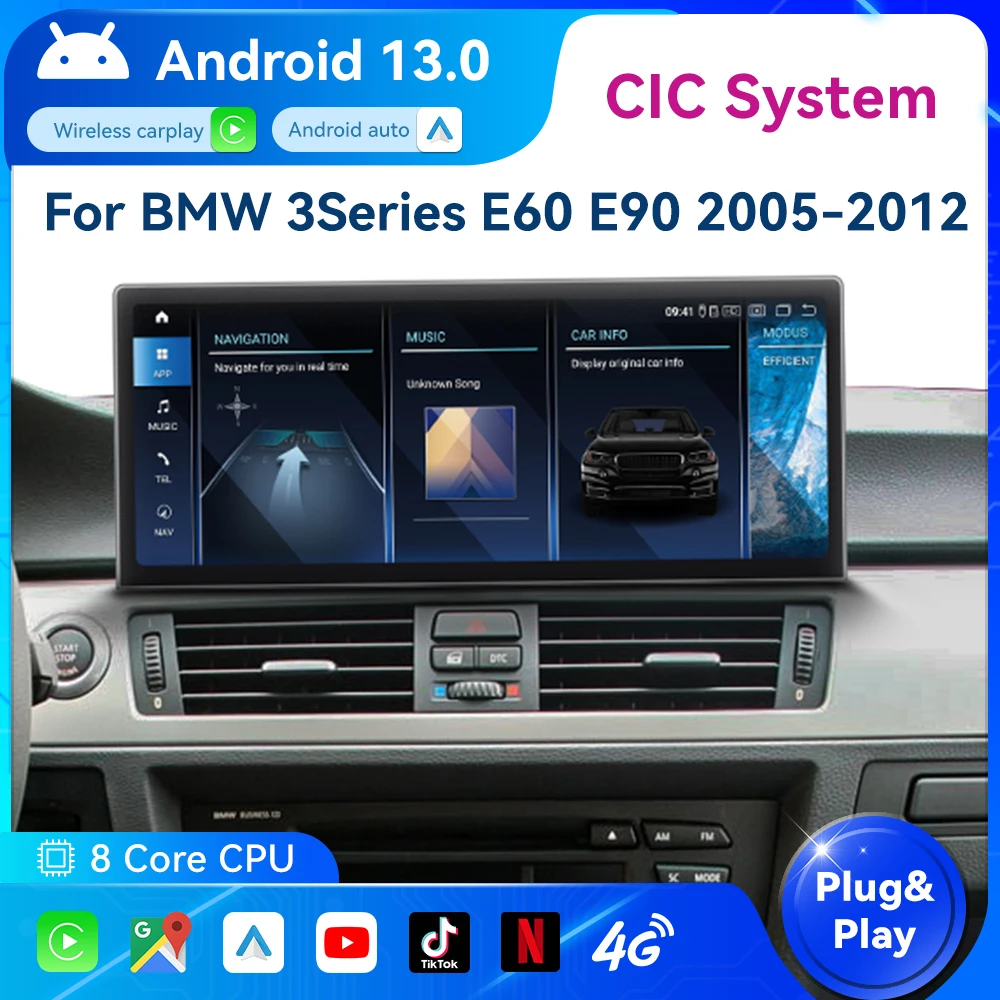 

4G Android 13 Qualcomm 668S DSP Carplay 8 + 256G Автомагнитола мультимедиа для BMW серий 3/5 E60 E61 E63 E64 E90 E91 E92 маска CCC CIC