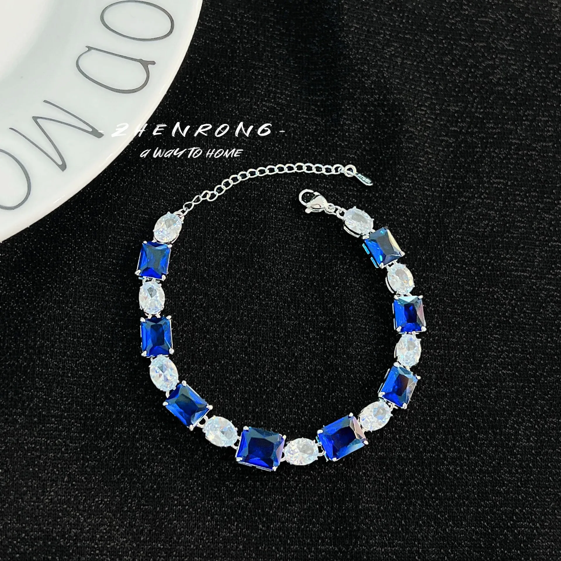 

Fashionable Simple Simulation Royal Blue Sapphire Bracelets 17+5cm Chain Women's Silver Color Hand Jewelry Accessories