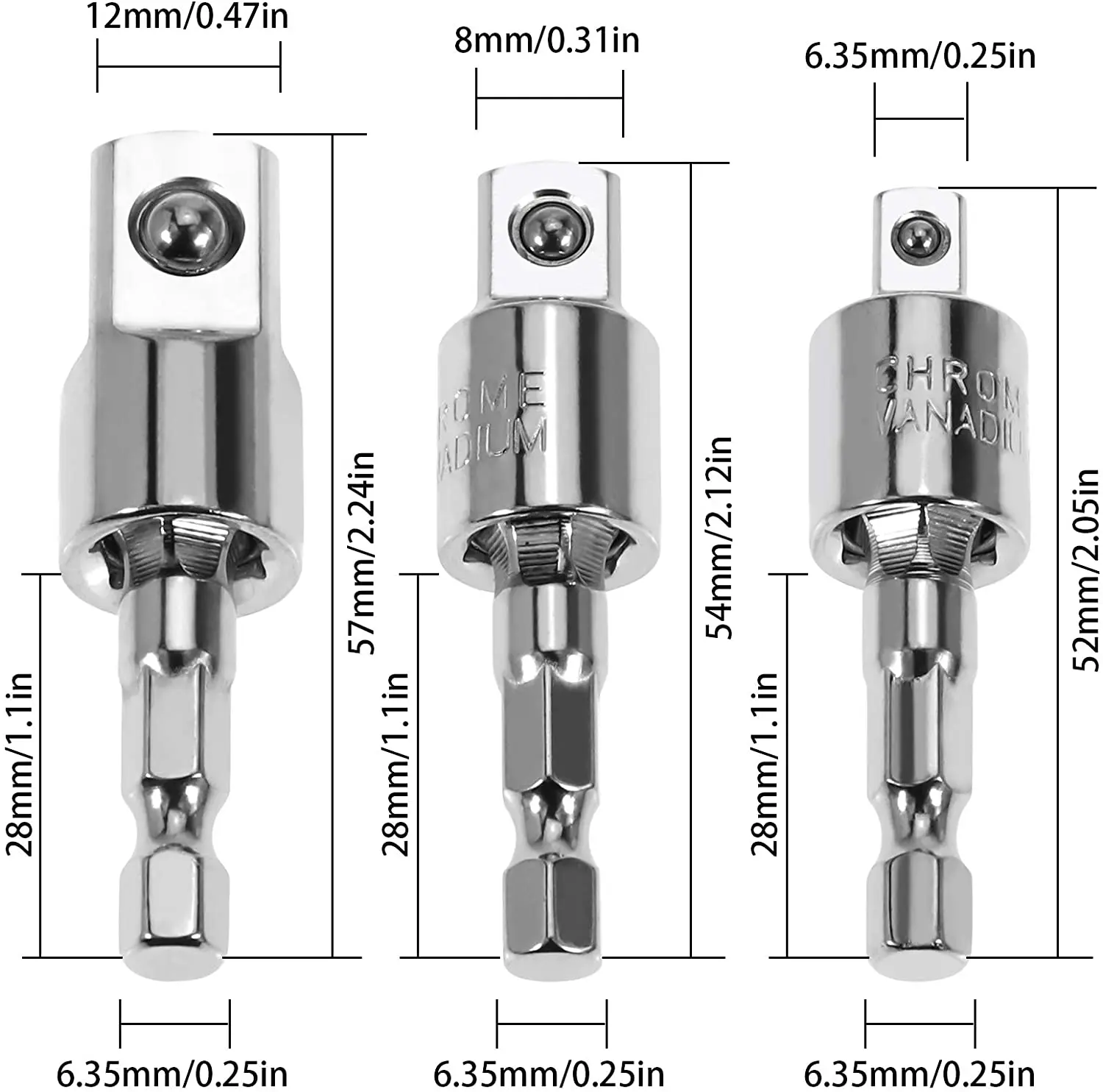 3 1/4 "3/8" 1/2 "Driver Adapter Cờ Lê Lục Giác Nối Dài Khoan Ổ Cắm Nguồn Adapter Nối Dài Bit bộ Mũi Khoan Hạt Lái Xe