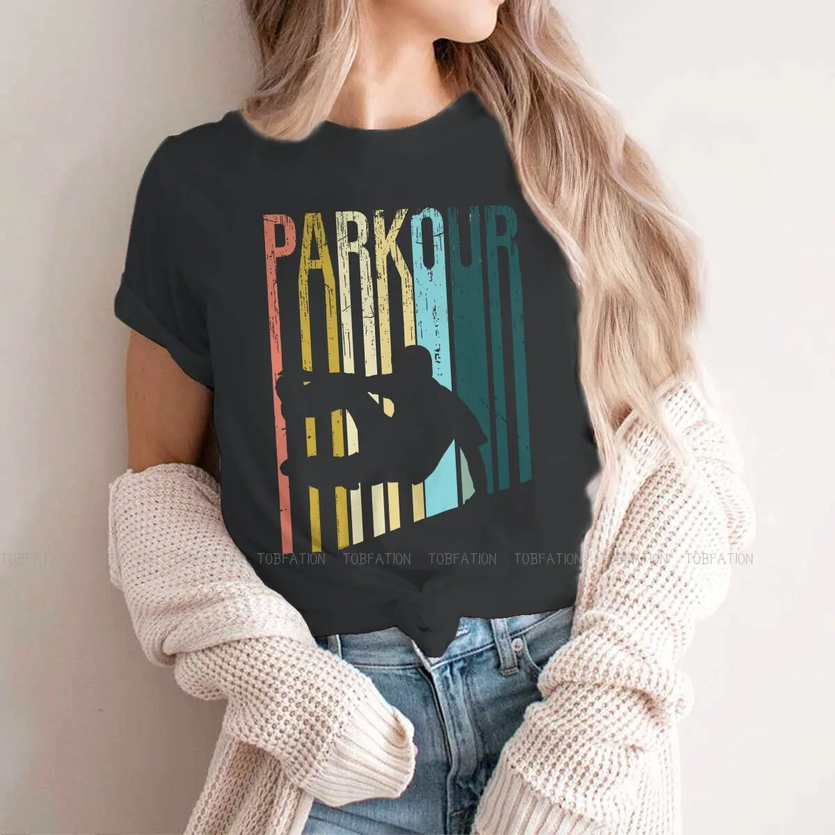 Retro  Hipster TShirts Parkour Run Free Freerunning Woman Harajuku Pure Cotton Streetwear T Shirt Round Neck 4XL