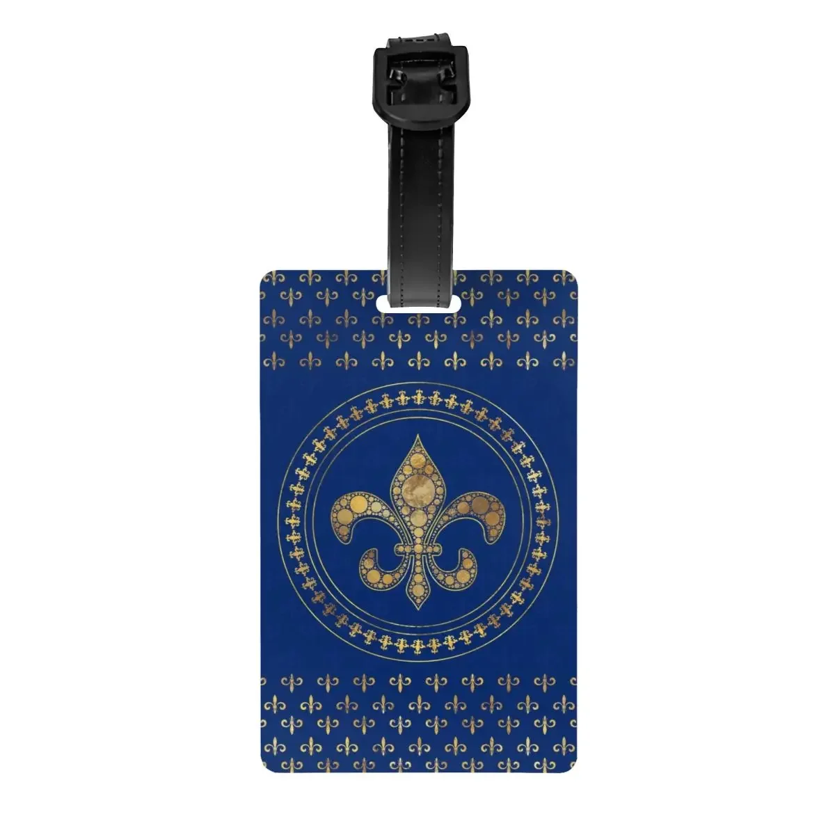 

Fleur-De-Lys Gold And Royal Blue Luggage Tag Fleur De Lis Lily Flower Travel Bag Suitcase Privacy Cover ID Label