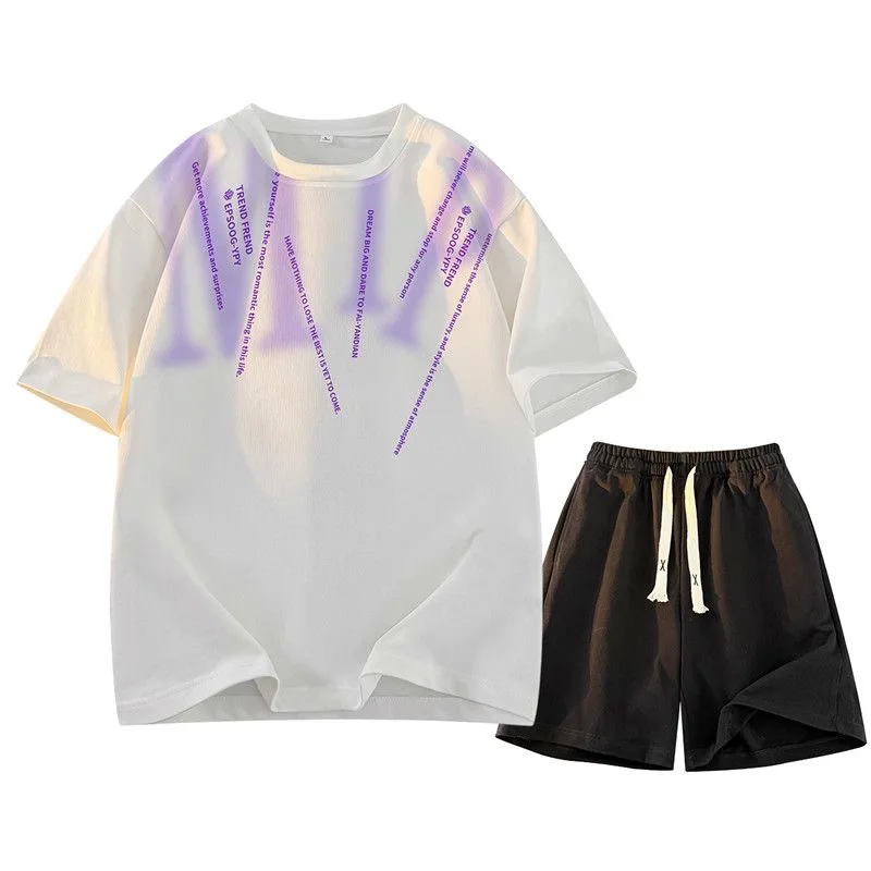 

Summer New Fashion Trendy Comfortable Breathable Short Sleeve T-shirt and Shorts Set Men's Casual Loose Sport Two-Piece Set