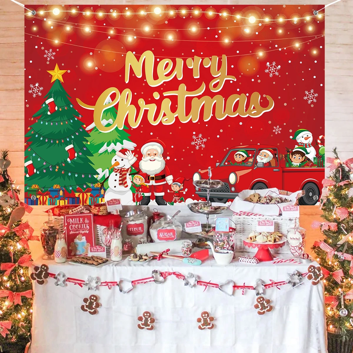 Christmas Cartoon Backdrop Merry Christmas Decoration for Home 2024 Background Xmas Ornament Navidad Natal New Year Gift 2025