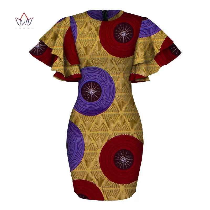 Flare Sleeve Dashiki African Dresses for Women Bazin Riche Ankara Print Mini Dresses Women African Clothing Customization WY6218