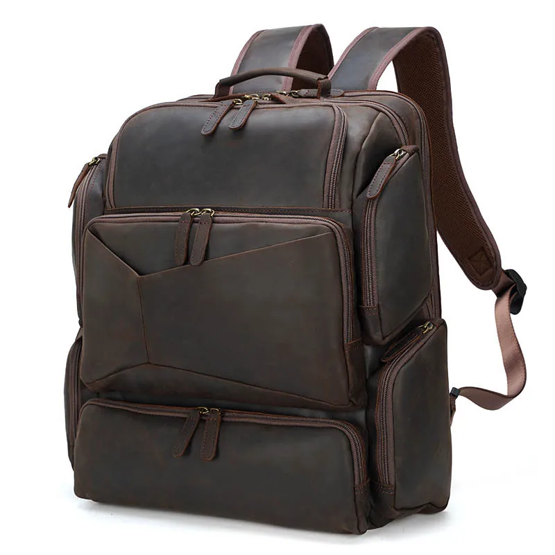 

extra large Man's Travel Backpack Genuine Leather Fit 17" PC Laptop Daypack Cow Leather School Bag Big Male Traveling Bag