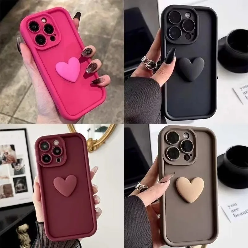 Niedliche 3D-Herz-Handyhülle für iPhone 13 14 15 16 17 Pro Max 14 13 12 11 Pro XS 7 8 Plus Stoßfeste Matte Silikon-Soft-Funda – Detail 9