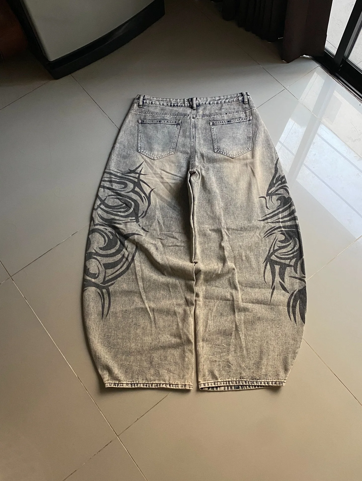 American Y2K New Grey Printing Baggy Jeans Men Women High Street Vintage Hip Ho… - Image 3