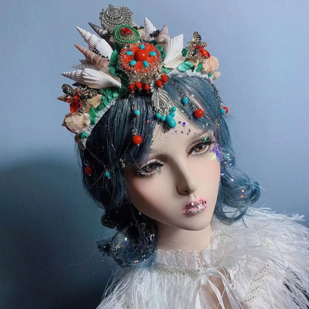 Vintage Mermaid Princess Crown Party Favors Shell Fairy Spirit Headwear Carnival Cosplay การถ่ายภาพ Elf เจ้าสาว Headdress
