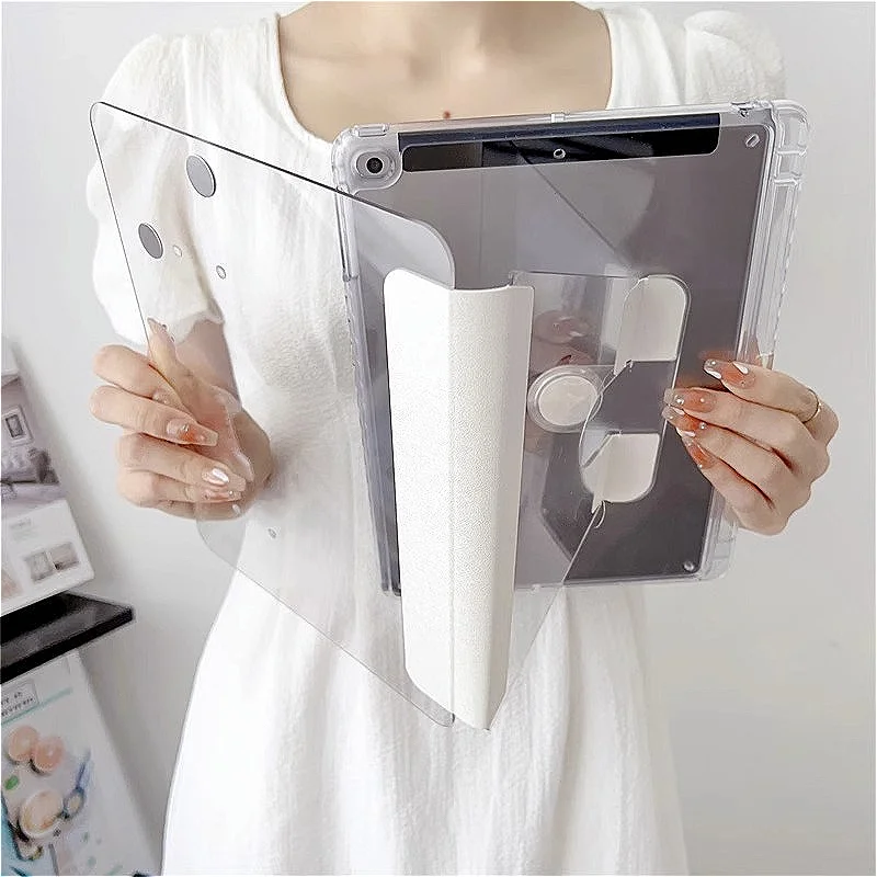 For Apple iPad Case Air 3 4 5 6 7 8 9 10 Pro 11 12.9 inch Full Transparent Hard Sleeve Tablet Cover Rotation Stand Shockproof