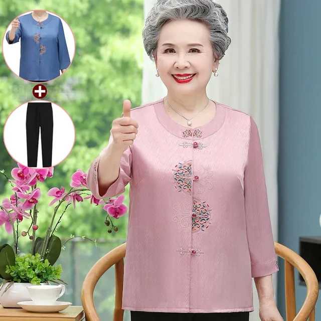 Camisa y Tops de mediana edad para mujer cardigan de manga tres cuartos Blusa de abuela y ancianos 6XL primavera y verano AliExpress