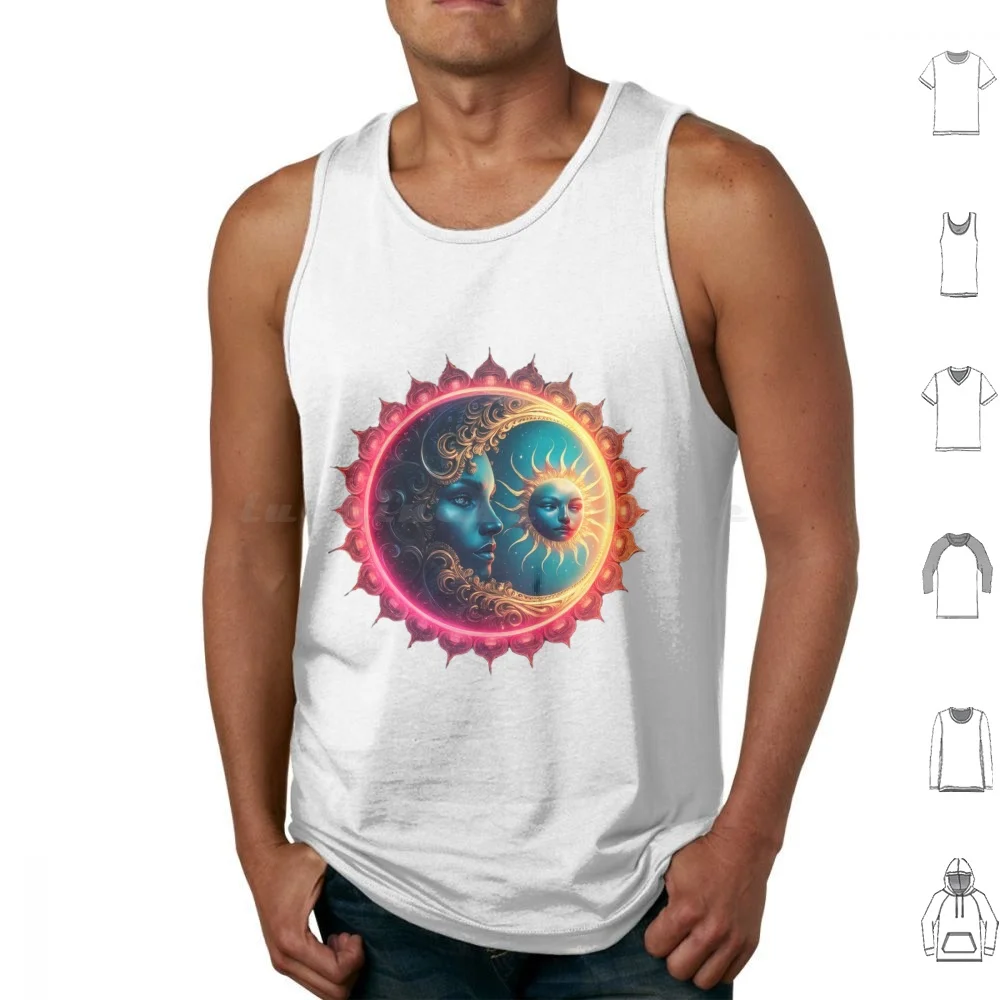 Spiritual Moon And Sun Tank Tops Vest Sleeveless Moon Stars Space Cute Funny Night Nature Cool Galaxy Vintage Sun Blue