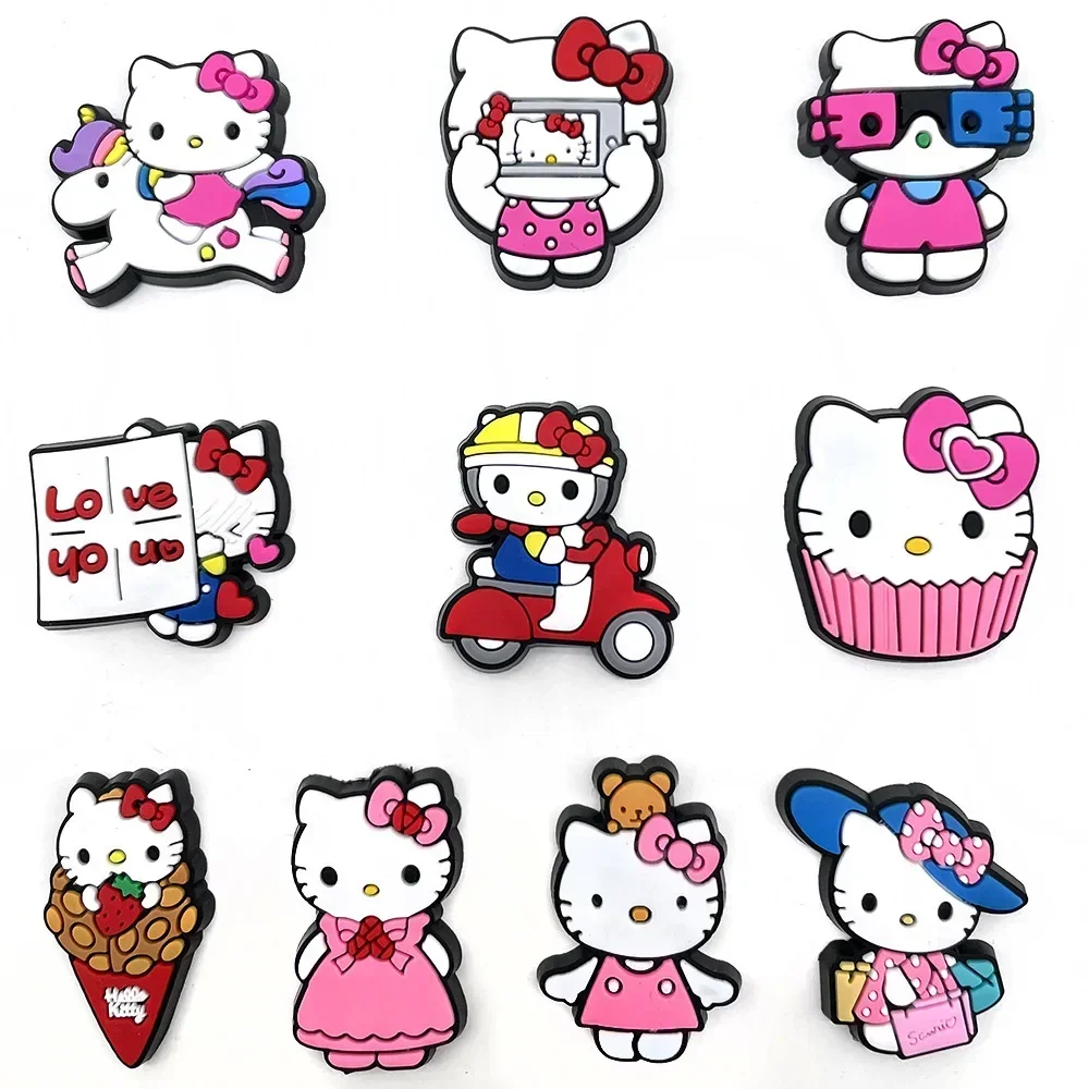 Dijes de zapato de Hello Kitty para mujeres y niños, accesorios de decoración de gato, Animal de dibujos animados, regalo de Sanrio, 10 piezas por juego