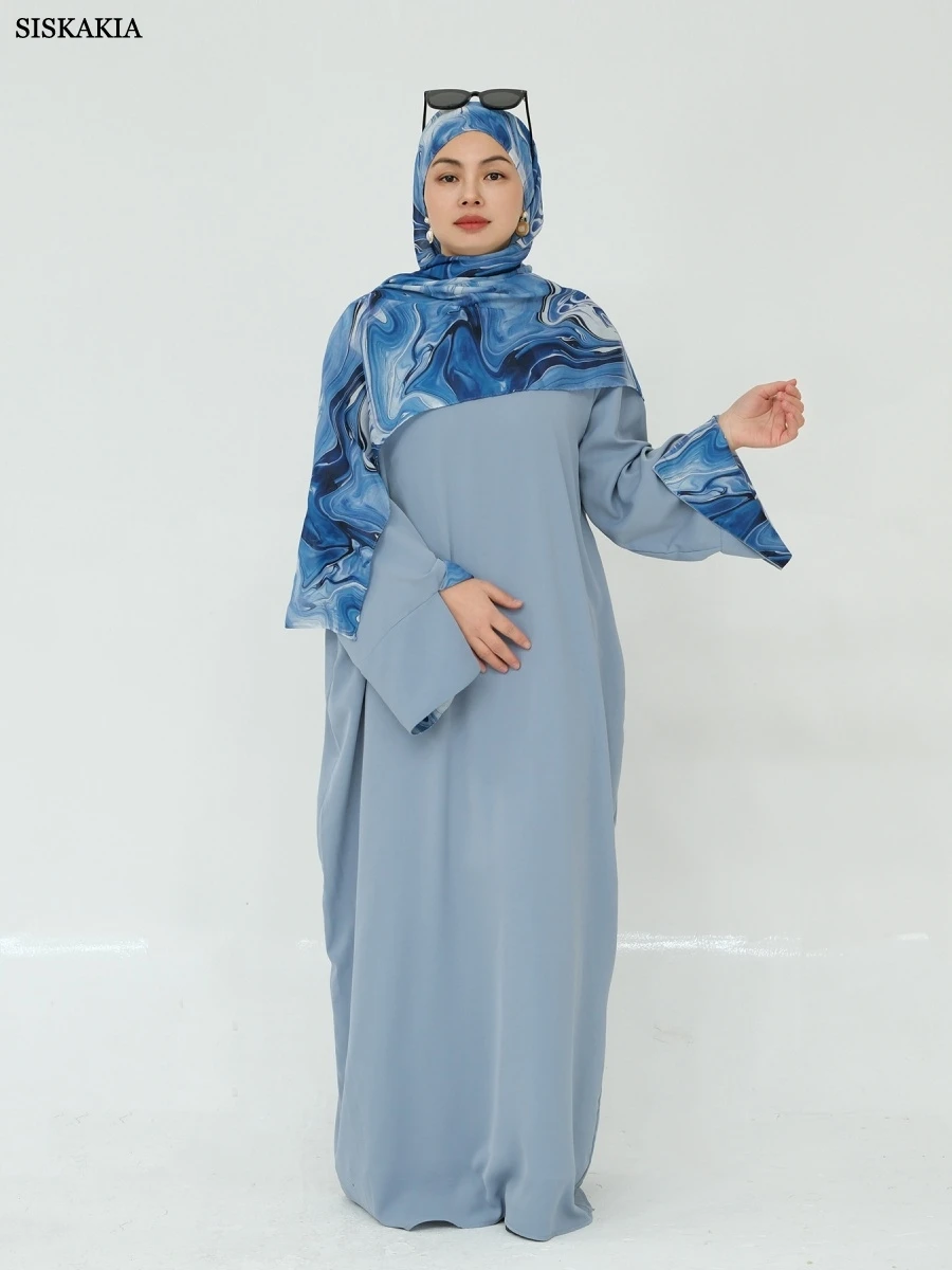 Siskakia Muslim Elegant Women’s Dress Hijab Floral Print included Dubai Split Sleeve Abayas Moroccan Caftan Woman