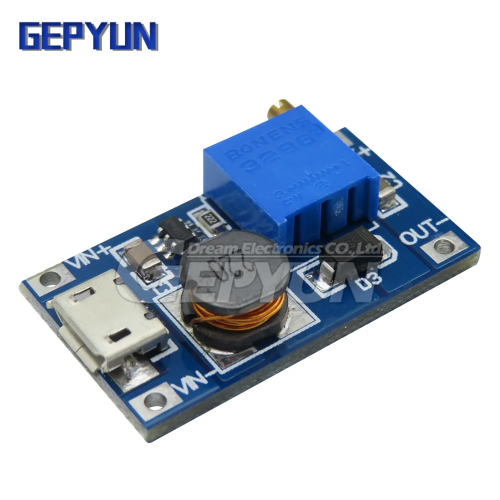 MT3608 DC-DC Adjustable Boost Module 2A Boost Plate Step Up Module with MICRO USB 2V-24V to 5V 9V 12V 28V