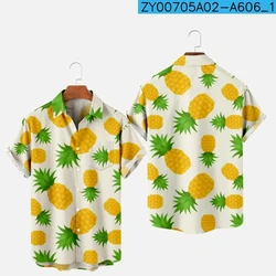 Blouses 3D Print Fruit Pineapple Shirt Man Casual Fashion Short Sleeves Shirts Button Lapel Streetwear Oversized Beach Clothes