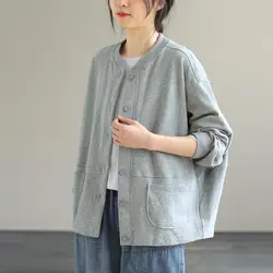 Grey Minimalist Solid Color Casual Jacket Women's Korean Version Baseball Uniform Loose Sportswear Cardigan