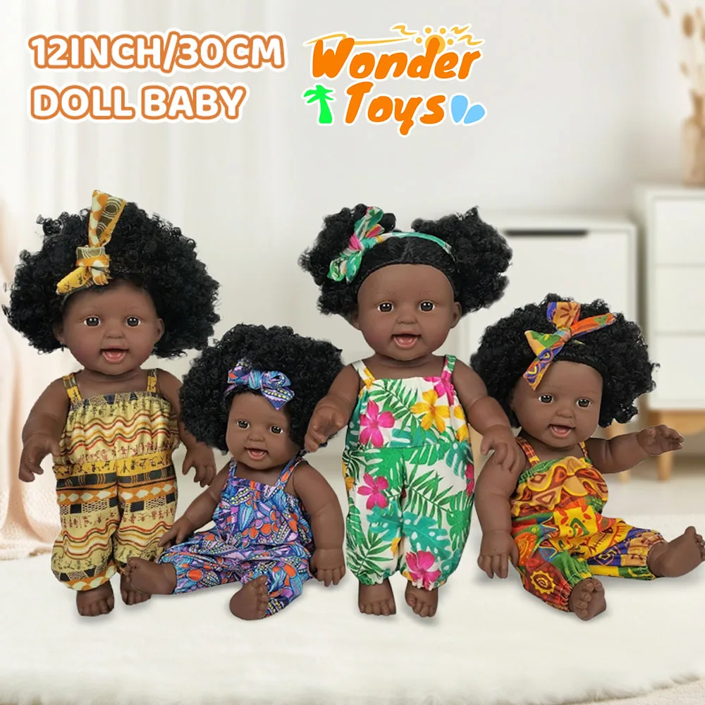 

12-дюймовая виниловая темно-черная кукла всего тела с волосами, одежда, кукла толстого мальчика, имитация фигурки, детские рождественские подарки для девочек