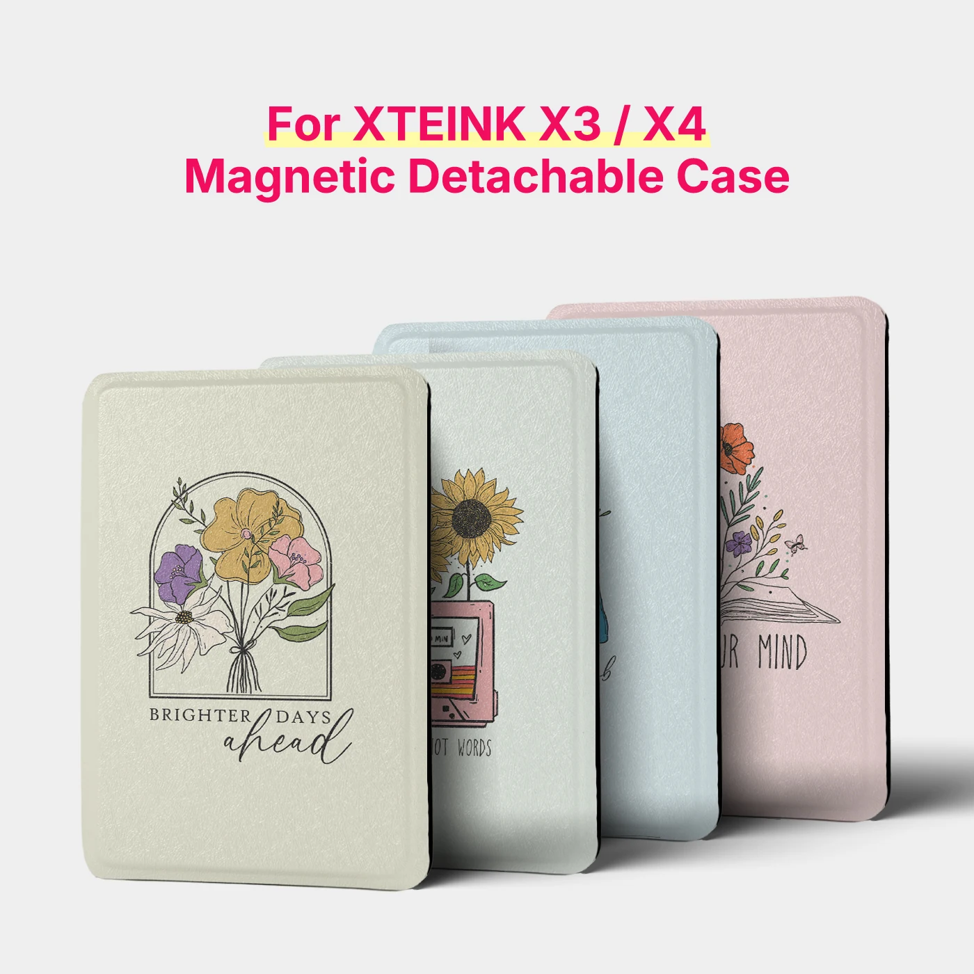 

Murmole Illustrated Flower Magnetic Detachable Case suit for XTEINK X3 X4 TPU Clear Back Protective Skin Folio Shell Cover Guard