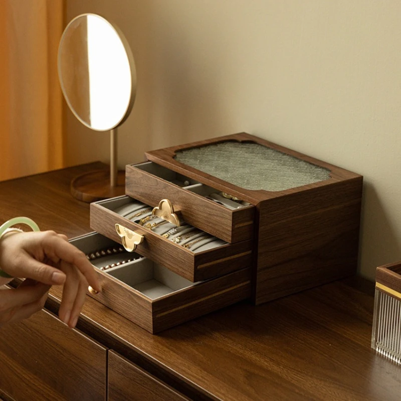 Wooden Jewelry Storage Case Large Earrings Ring Organizer Box Vintage Bracelet Boxes Multifunctional Jewelry Storage Cases