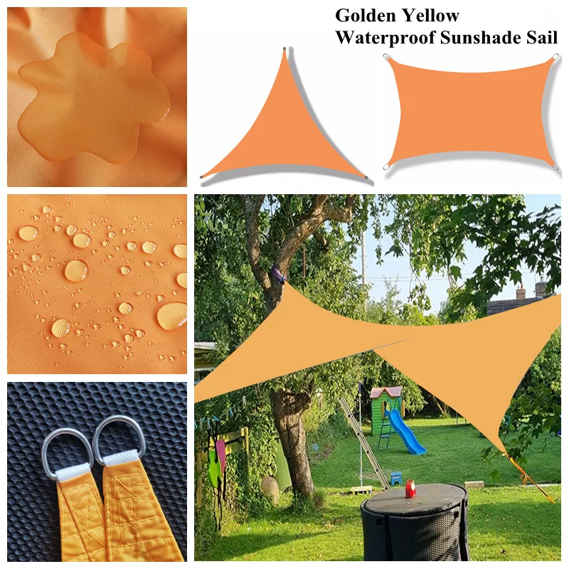 

Waterproof Sun Shade Sail Golden Yellow Polyester Swimming Pool Rainproof Shading Cloth Garden Parasol Sunblock Outdoor Awning