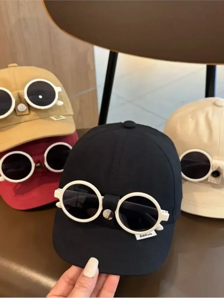 Casquette de Baseball d'été pour bébé, avec lunettes de soleil détachables, couleur unie, chapeau de soleil pour bébés garçons et filles, casquette en langue de canard pour enfants