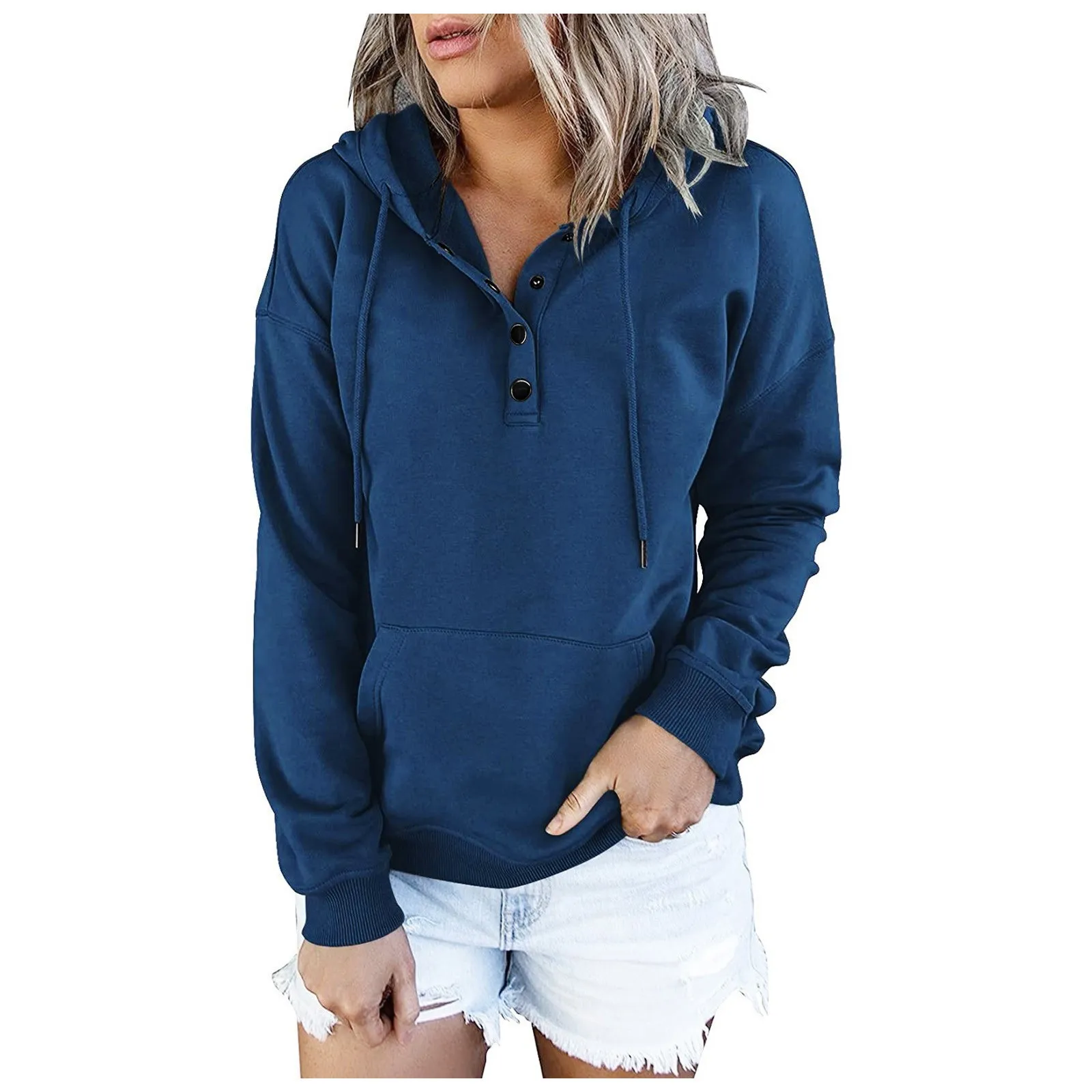 Women\'S Casual Fashion Solid Color Long Sleeve Pullover Hoodies Sweatshirts Autumn Winter Harajuku Casual Loose Hooded Sweatshir