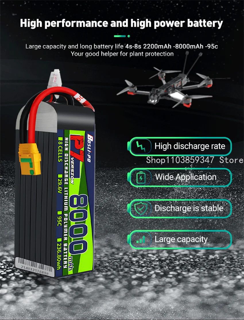 BosLi-po 3-8s 95C 2200 3300 5000 5600 8000mah bateria de lítio Helicóptero de asa fixa multi-eixo FPV longa resistência